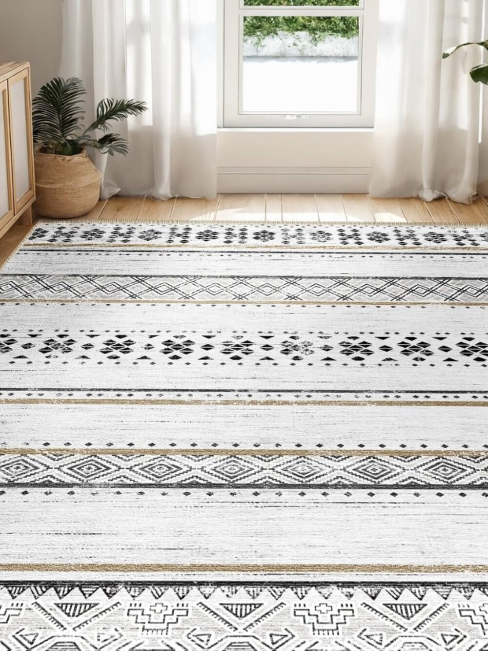 5x7 Washable Area Rugs for Living Room Boho Bedroom Rug Black/Brown